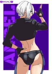 1girls angel_(kof) ass big_ass blue_eyes darkuro_27 dat_ass fingerless_gloves gloves hand_on_hip jacket king_of_fighters legs looking_at_viewer looking_back open_mouth pose posing short_hair snk solo thighhighs thighs voluptuous white_hair