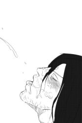 black_and_white cum cum_on_face ejaculation female male mature_male muki my_hero_academia offscreen_penis open_mouth shouta_aizawa solo_male