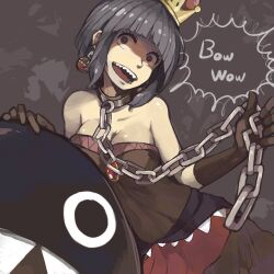 black_dress breasts chain_chomp chains chompette crazy_eyes hunting mario_(series) new_super_mario_bros._u_deluxe self_mn58 super_mario_bros.