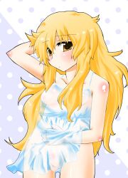 a-isan blonde_hair female marisa_kirisame medium_breasts messy_hair nightgown see-through see-through_clothing solo touhou yellow_eyes