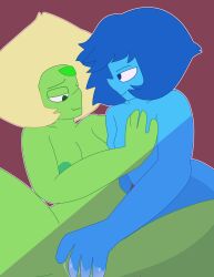 blue_body blue_hair blue_skin cartoon_network drawinecchi gem_(species) green_body green_skin lapidot lapis_lazuli_(steven_universe) peridot_(steven_universe) steven_universe yuri