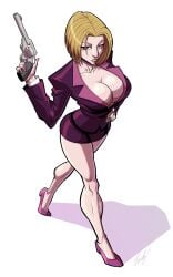 1girls artist_name artist_signature bare_legs blank_background blonde_hair breasts bursting_breasts business_suit busty clasped_dress cleavage cleavage_cutout collarbone contrapposto curvy emotionless female female_focus female_killer female_only fontez formal_attire formal_wear full_body fully_clothed gun hand_on_hip handgun hi_res high_heeled_shoes high_heels high_resolution highres huge_breasts huge_lips human hunter_x_hunter large_breasts light-skinned_female light_skin long_legs long_nose looking_at_viewer looking_up massive_breasts microdress minidress murderer no_bra no_shirt nose pakunoda phantom_troupe pink_footwear pink_heels pink_high_heels pink_shoes pistol plain_background puckered_lips red_eyes revolver s short_hair shounen_jump simple_background skirt skirt_suit solo strutting suit tight_shirt villainess voluptuous weapon white_background wide_hips