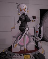 3d android anthro cake dessert digital_media_(artwork) droid duo female food human humanoid krazak machine mammal nude_female p-body p-body_(portal) portal_(series) portal_gun robot robot_girl robot_humanoid source_filmmaker turret turret_(portal) valve video_games