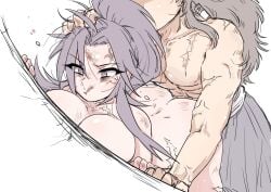 1boy 1girls ambiguous_penetration big_breasts blood breast_press brother_and_sister bruise bruised clothed_male_nude_female colored_sketch defeated demon_slayer faceless_male female from_behind genderswap_(mtf) hair_grab hakama implied_sex incest kimetsu_no_yaiba kkku_gt long_hair male michikatsu_tsugikuni nosebleed ponytail questionable_consent rape rule_63 ryona scars siblings tears topless_male yoriichi_tsugikuni