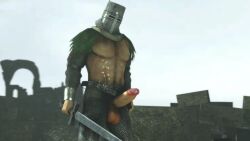 3d armor balls big_balls big_penis body_hair chest_hair dark_souls erection fromsoftware helmet knight male male_only masked masked_male muscular muscular_male penis penis_out retracted_foreskin senyoryiff solaire_of_astora solo sword torn_clothes uncensored weapon