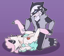 2boys anal anal_sex anal_sex anthro balls blush closed_eyes drai_(artist) galarian_ponyta gay male male/male male_only missionary_position nintendo obstagoon open_mouth penis pokemon sex tongue yaoi