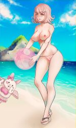 bikini breasts danganronpa danganronpa_2:_goodbye_despair danganronpa_s:_ultimate_summer_camp exposed_breasts large_breasts monomi_(danganronpa) nanami_chiaki public public_nudity straight_hair topless