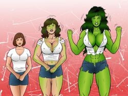 1girls big_breasts female female_only green_skin hulk_(series) hulked_out hulking_out jennifer_walters manicart1 marvel marvel_comics muscle_growth muscular_female ripped_clothes she-hulk solo solo_female transformation transformation_sequence