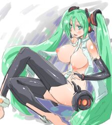 a-isan detached_sleeves female green_eyes green_hair hatsune_miku hatsune_miku_(append) long_hair necktie open_mouth solo twintails very_long_hair vocaloid