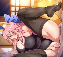 1girls 2022 2boys absurd_res black_leotard blowjob blue-senpai bow bow_in_hair breasts brown_fur cum cum_in_pussy cum_inside fate/grand_order fate_(series) feet feet_in_stockings fellatio female female_penetrated fluffy_ears fluffy_tail fox_ears fox_girl fox_tail glasses hips huge_breasts indoors kitsune koyanskaya_(fate) leotard leotard_aside long_hair male male_penetrating mmf_threesome no_shoes on_side oral oral_sex penis pink_hair pussy sex slim_waist spitroast spread_legs sucking_penis tail thick_thighs thighhighs thighs toe_socks toes unseen_male_face vagina vaginal_penetration wide_hips yellow_eyes