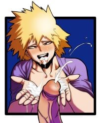 big_penis blonde_female blonde_hair cum cum_in_mouth cum_on_face cum_on_hand cumshot cumshot_in_mouth haction_(artist) izuku_midoriya katsuki_bakugou milf mitsuki_bakugou mother my_hero_academia red_eyes spiky_hair swallowing swallowing_cum