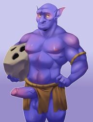 1boy bald balls ballsack bara blue_eyes bowler_(clash_of_clans) clash_(series) clash_of_clans clash_royale erection foreskin foreskin_folds humanoid intact loincloth loincloth_aside male male_nipples male_only masculine mature_male muscles muscular_male pecs penis pointy_ears purple_skin retracted_foreskin scrotum smooth_skinned_male solo testicles uncut veiny_penis yellow_sclera