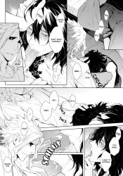 2boys all_might black_hair blush clothed_sex comic erection_under_clothes fellatio gay lovely_hollow male/male male_only mature_male my_hero_academia one_eye_closed oral_sex scar_on_face shouta_aizawa toshinori_yagi uncensored yaoi