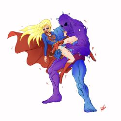 1boy 1girls blonde_hair blue_eyes blush dc dc_comics femsub fingering fingering_through_panties kara_danvers kara_zor-el kryptonian maledom neruvous parasite_(dc) size_difference smaller_female supergirl superman_(series)