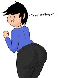 1boy alternate_version_available ass backsack big_ass big_butt black_hair butt fat_ass fat_butt huge_ass huge_butt looking_at_viewer male male_only raz_(razput) sniffing_request solo text thick_ass yellowwood578