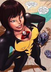 ant-man breasts justicehentai.com male marvel marvel_comics nipple_bulge size_difference superhero superheroine tinkerbomb wasp_(marvel)