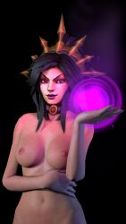 3d areolae black_hair blizzard_entertainment choker completely_nude diablo diablo_3 heroes_of_the_storm li-ming nipples skykliker solo solo_female