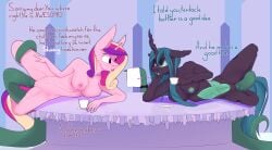 absurd_res anal anthro arthropod beverage blush bowtie butler changeling chapaevv container cup cute dialogue digital_media_(artwork) duo english_text equid equine eye_contact female friendship_is_magic genitals green_eyes hair hasbro hi_res horn horse looking_at_another mammal my_little_pony open_mouth penetration pony princess_cadance_(mlp) queen_chrysalis_(mlp) tea tea_cup tentacle tentacle_sex text typo