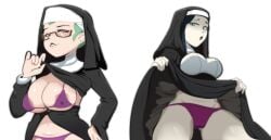 2girls big_breasts breasts disney disney_channel eye_contact female female_only fully_clothed glasses gosgoz lilith_clawthorne looking_at_viewer mature mature_female milf nun nun's_habit odalia_blight panties the_owl_house thick_thighs thighs white_background