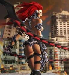 1girls 3d 3d_(artwork) armor ass back_view bare_ass bare_breasts bare_shoulders big_breasts bladed_whip breasts busty darksiders darksiders_3 detailed_background dimples_of_venus erect_nipples female female_focus female_only fury_(darksiders) gauntlets glowing_eyes hips large_breasts magenta_hair markings mostly_nude naked nephilim nipples no_bra no_panties non-human nude nude_female nudity sideboob skimpy skimpy_armor skimpy_clothes skimpy_outfit soles solo solo_female solo_focus tattoo tattoos whip white_eyes wide_hips