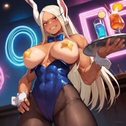 1girls abs ai_generated alcohol alex-schura alternate_breast_size alternate_costume animal_ears arm_support bar bar_(place) bare_arms bare_breasts bare_chest bare_shoulders big_breasts bowtie bunny_ears bunny_girl bunnysuit cleavage covered_nipples cowboy_shot dark-skinned_female dark_skin detached_collar detached_sleeves drink exposed_breasts glass holding_object hourglass_figure huge_breasts indoors large_breasts leotard leotard_aside leotard_pull miruko muscular muscular_female my_hero_academia nai_diffusion no_bra pantyhose pasties presenting presenting_breasts quad_tails rabbit_ears rabbit_girl red_eyes revealing_clothes ribbon rumi_usagiyama showing_breasts skimpy skimpy_clothes slim_waist smile solo stable_diffusion star_(symbol) star_pasties strapless_leotard swimsuit_tan tan_body tan_skin tanline toned toned_female tray twintails very_long_hair voluptuous waitress white_hair wide_hips