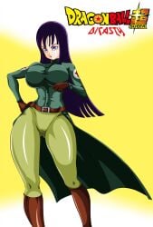 1girls 2022 big_penis blue_eyes brown_boots brown_gloves dicasty dragon_ball dragon_ball_(classic) dragon_ball_super lipstick long_hair mai_(dragon_ball) purple_hair seductive shounen_jump thick_ass thick_thighs wide_hips yellow_pants