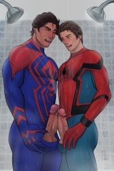 2boys beefy boner cock daddy erection fraternity gay hecarito hi_res male male_only manly marvel marvel_comics miguel_o'hara penis peter_parker shower spider-man spider-man:_across_the_spider-verse spider-man_(series) spider-man_(tom_holland) spider-man_2099 tom_holland uncensored yaoi