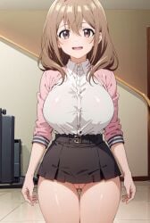 ai_generated big_breasts katase_shiori looking_at_viewer miniskirt my_tiny_senpai pussy stable_diffusion uchi_no_kaisha_no_chiisai_senpai_no_hanashi