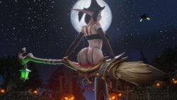 black_hair bra broom feline halloween kynalea_dawnfire moon moonlight morilymory night_elf no_panties warcraft world_of_warcraft