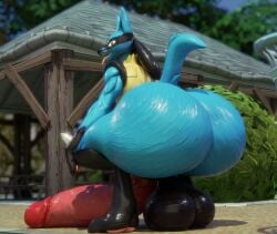 absurd_res anthro ass balls big_balls big_butt generation_4_pokemon genitals hand_spike hi_res huge_balls huge_butt hyper hyper_butt looking_back lucario male maxedoutonuwu nintendo penis pokemon pokemon_(species) solo spikes spikes_(anatomy) tail tongue tongue_out