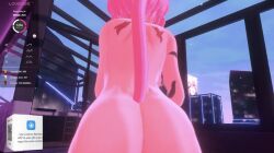 1girls ass back_view el_xox fansly indie_virtual_youtuber lovense naked_female pink_hair screenshot short_hair tail virtual_youtuber