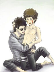 2boys aburame_shino facial_mark gay inuzuka_kiba male male_focus male_only naruto nipples sunglasses topless yaoi