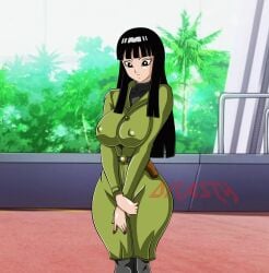 1girls 2022 big_ass big_breasts black_hair dicasty dragon_ball dragon_ball_super female female_focus female_only future_mai green_dress hime_cut long_hair mai_(dragon_ball) nipple_bulge nipples_visible_through_clothing shounen_jump wide_hips