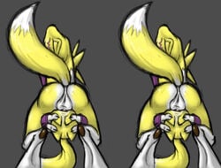 anthro baby baby_digimon color digimon digimon_(species) fellatio fur furry male nude oral pokomon renamon size_difference testicles