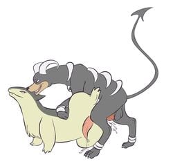 color feral fur furry gay houndoom interspecies larvitar_(artist) male male_only nintendo penis pokemon pokemon_(species) sex side_view typhlosion