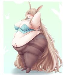 1girls 2024 animal_ears bbw belly belly_overhang big_belly big_breasts blonde_hair blush breasts bunny_ears bunny_girl cleavage fat fat_arms fat_belly fat_female fat_fetish fat_rolls fat_thighs fat_woman huge_belly kemonomimi large_breasts light-skinned_female light_skin navel obese obese_female original_character overweight overweight_female pantyhose ssbbw thebreadguardian thick_thighs thighs very_long_hair weight_gain wide_hips