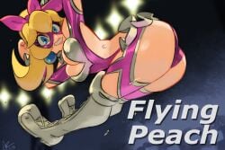 1girls alex_ahad ass blonde_hair blue_eyes boob_window boots bow breasts cleavage cleavage_cutout dat_ass light-skinned_female light_skin mario_(series) mask nintendo peach_bomber princess_peach princess_peach:_showtime! rainbow_mika_(cosplay) wrestling wrestling_outfit