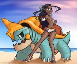 1girls 2023 beach black_hair blue_eyes blue_hair breasts brown_body brown_skin drednaw female female_focus human nessa_(pokemon) nintendo nipples outdoors pawpadcomrade pokémon_(species) pokeball pokemon pokemon_(species) pokemon_trainer short_shorts shorts small_breasts topless topless_female