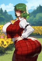 1girls ai_generated alternate_breast_size artstyle_imitation ass breasts dat_ass female female_only floox green_hair high_resolution hips huge_ass huge_breasts light-skinned_female light_skin red_eyes short_hair stable_diffusion thiccwithaq_(ai_style) thick_thighs thighs touhou wide_hips yuka_kazami