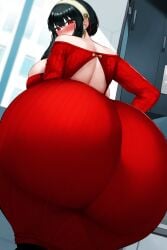 1girls ai_generated ass ass_focus blush fat_ass female female_only gigantic_ass goldencum34 huge_ass huge_butt huge_hips human looking_back solo spy_x_family wide_hips yor_briar yor_forger