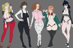 ann_takamaki atlus big_lips big_nipples blonde_hair blue_eyes boots brown_eyes brown_hair cellphone character_sheet cognitive_ann dark_hair female flat_colors fluffy_hair glasses gyaru haru_okumura hotpants huge_breasts impossible_clothes kissing long_hair makoto_niijima morgana_(persona) orange_hair persona persona_5 red_eyes rule_63 sakura_futaba sketch taking_picture thick_ass thick_thighs twintails v_sign wankofool