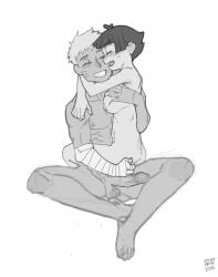 1boy1girl aged_up bandaged_arm black_and_white embrace father_and_daughter greyscale happy large_penis magi muscular_male naruto naruto_(series) no_penetration uzumaki_himawari uzumaki_naruto wholesome wholesome_nudity