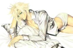 1boy blonde_hair blue_eyes cloud_strife femboy final_fantasy final_fantasy_vii male_only white_skin yaoi
