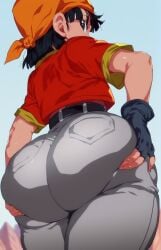 ai_generated ashaa ass_grab back_view bandana big_ass black_eyes black_hair bubble_butt dat_ass dragon_ball dragon_ball_gt dragon_ball_z huge_ass jeans low-angle_view pan_(dragon_ball) pawg solo