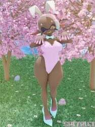 3d bunny_ears bunny_girl bunnysuit clothed dark-skinned_female dark_skin deep_cut_(splatoon) frye_(splatoon) frye_onaga inkling inkling_girl pink_hair splatoon splatoon_3 team_bunny