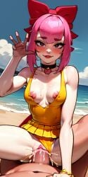 1girls ai_generated bangs bare_shoulders beach blush blush_lines brawl_stars breasts choker cum cum_drip cum_in_pussy curvaceous eye_contact female female_focus front_view heart_choker hourglass_figure light-skinned_female light_skin looking_at_viewer male melodie_(brawl_stars) naked naked_female nipple_slip nipples nipples_visible_through_clothing no_bra no_underwear nudity oppai pale-skinned_female panties panty_slip parted_bangs penis penis_in_pussy petite petite_body petite_breasts petite_female pink_hair pov pov_crotch pov_eye_contact purple_eyes pussy pussy_ejaculation pussy_grip pussy_juice pussy_juice_drip pussy_peek red_lipstick ribbon ribbon_in_hair self_upload sex sex_on_the_beach small_breasts small_chest smile stable_diffusion sweat sweatdrop vaginal_penetration voluptuous voluptuous_female yellow_dress