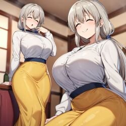 1girls ai_generated alternate_breast_size big_breasts bostin breasts busty curvaceous curvy curvy_body curvy_female curvy_figure female huge_breasts large_breasts nipples skirt solo sweat sweating sweaty sweaty_body sweaty_breasts thick_thighs thighs uzaki-chan_wa_asobitai! uzaki_tsuki voluptuous