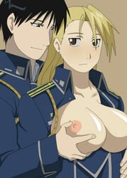 breast_grab breasts female fullmetal_alchemist human male riza_hawkeye roy_mustang straight tagme