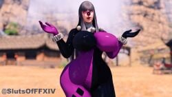 1girls 3d black_hair bodysuit clown_girl face_paint final_fantasy final_fantasy_xiv gigantic_ass gigantic_breasts hourglass_figure huge_ass huge_breasts looking_at_viewer slutsofffxiv square_enix thick_thighs voluptuous wide_hips yotsuyu_(final_fantasy_xiv)