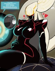 1girls 2024 aeda_type-g big_ass big_breasts dark-skinned_female female female_focus female_only hearts hi_res high_resolution horny_female last_origin long_hair looking_at_viewer mouthless mouthless_female ovulation pregnant red_eyes red_light robot robot_girl robot_humanoid seductive sitting theomaiga thick thick_ass thick_thighs thighhighs thighs white_hair x-ray